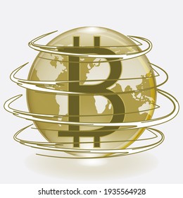 Pagos de criptodivisa. Símbolo bitcoin, globo con diseño geométrico - aislado - vector. Símbolo, ilustración del logotipo.
