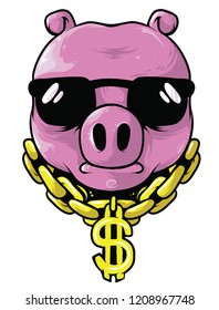 cryptocurrency pig with swag