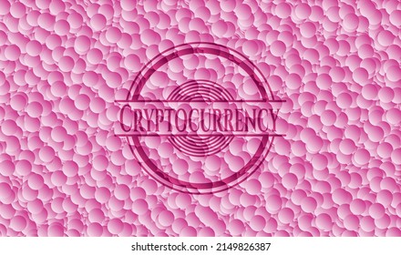 rosafarbenes Kryptowährungsemblem mit Blasenhintergrund. Jahrgang. Vektorgrafik. Detaillierte Angaben. 