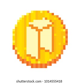 Cryptocurrency. Pixel art. Old school computer graphic style. 8 bit video game. game element.
