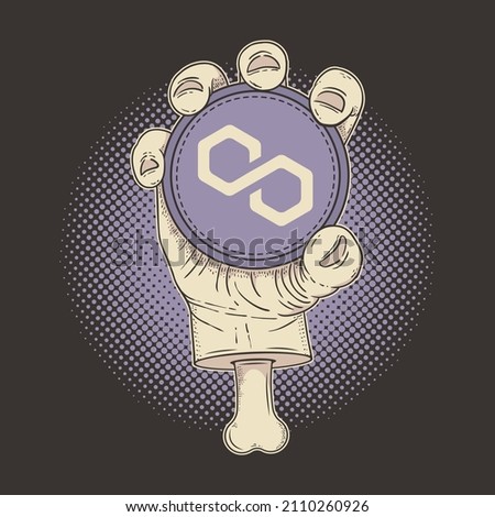 Cryptocurrency Polygon MATIC holder, hand holding coin vector illustration.