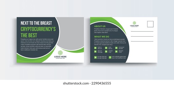Cryptocurrency postcard design template. Cryptocurrency Company Business Postcard Template Design, Simple and Clean Modern Minimal Postcard Template, Business Postcard Layout