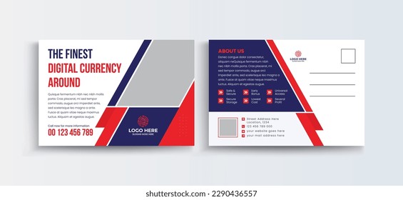 Cryptocurrency postcard design template. Cryptocurrency Company Business Postcard Template Design, Simple and Clean Modern Minimal Postcard Template, Business Postcard Layout