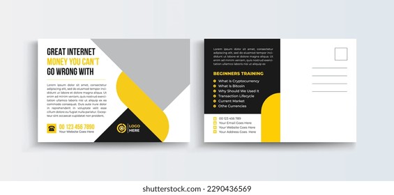Cryptocurrency postcard design template. Cryptocurrency Company Business Postcard Template Design, Simple and Clean Modern Minimal Postcard Template, Business Postcard Layout