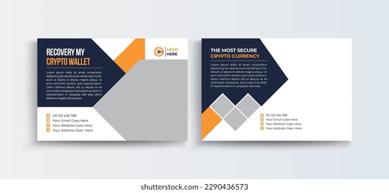Cryptocurrency postcard design template. Cryptocurrency Company Business Postcard Template Design, Simple and Clean Modern Minimal Postcard Template, Business Postcard Layout
