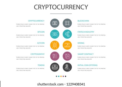 Cryptocurrency presentation template, cover layout and infographics. blockchain, fintech industry, Mining, Cryptography cons