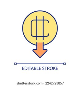 Cryptocurrency prices falling RGB color icon. Digital coin rate. Stock market trading. Virtual finance. Isolated vector illustration. Simple filled line drawing. Editable stroke. Arial font used