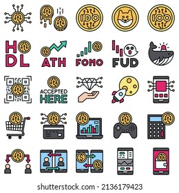 Cryptocurrency related filled icon set, vector illustration