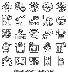 Cryptocurrency related line icon set, vector illustration