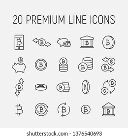 Cryptocurrency related vector icon set. Well-crafted sign in thin line style with editable stroke. Vector symbols isolated on a white background. Simple pictograms