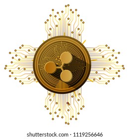 cryptocurrency ripple coin with circuit lines