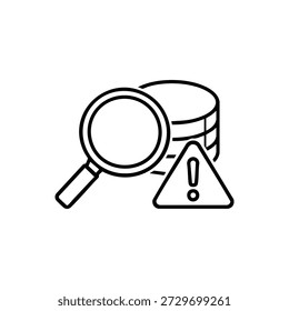 Cryptocurrency risk analysis icon black and white vector magnifying glass warning sign blockchain investment security