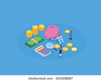 Cryptocurrency saving isometric saving isometric vector concept for banner, website, illustration, landing page, flyer, etc