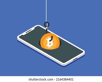 Cryptocurrency scam concept design. Bitcoin vanish from mobile wallet.