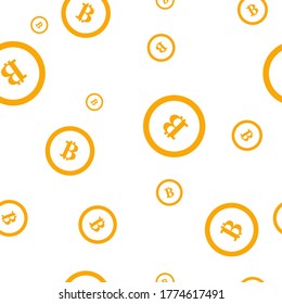 Cryptocurrency seamless pattern, Colourful Bitcoin logo on white backgrounds. 