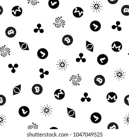 Cryptocurrency Seamless Pattern. Crypto Currency Background. Vector Illustration