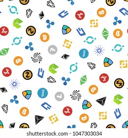 Cryptocurrency seamless pattern. Crypto currency background. Vector illustration