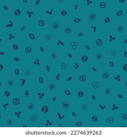 Cryptocurrency seamless pattern. Crypto currency background. Bitcoin Ethereum Ethereum classic, Dash, Litecoin, Monero, Nem, Ripple, Zcash. Vector illustration.