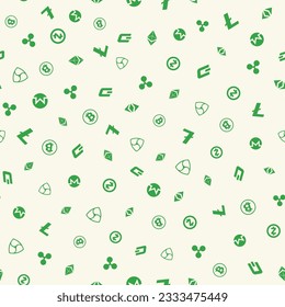 Cryptocurrency seamless pattern. Crypto currency background. Bitcoin Ethereum Ethereum classic, Dash, Litecoin, Monero, Nem, Ripple, Zcash. Vector illustration.