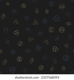 Cryptocurrency seamless pattern. Crypto currency background. Bitcoin Ethereum Ethereum classic, Dash, Litecoin, Monero, Nem, Ripple, Zcash. Vector illustration.