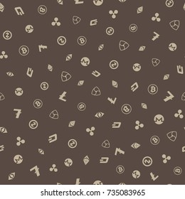 Cryptocurrency seamless pattern. Crypto currency background. Bitcoin, Ethereum, Ethereum classic, Dash, Litecoin, Monero, Nem, Ripple, Zcash. Vector illustration.