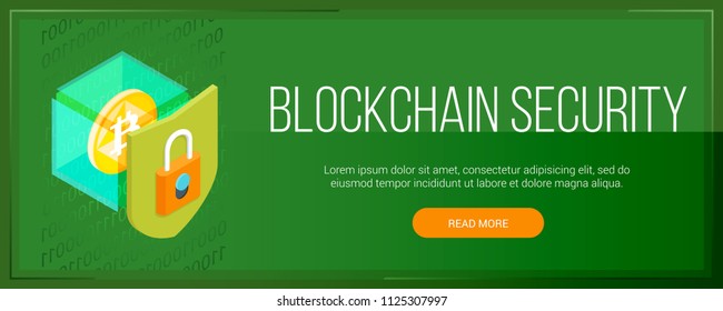 Cryptocurrency security banner. Shield with a lock protecting bitcoin. Isometric composition. Highly detailed vector illustration