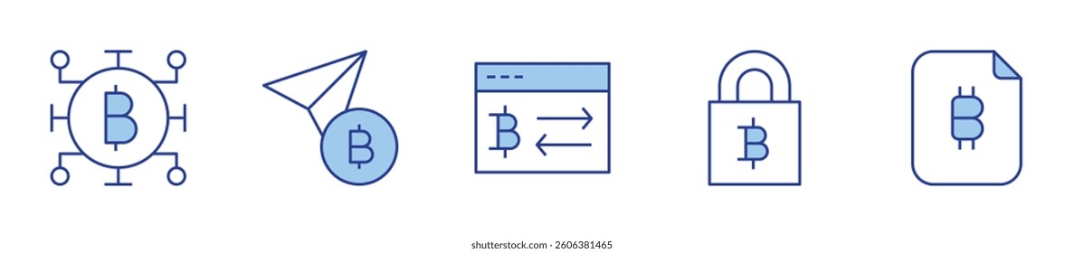 cryptocurrency, send, exchange, lock, bitcoin. Bitcoin Icon vector illustration. Line Duotone style. Editable stroke.