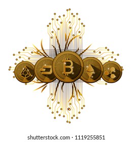 cryptocurrency set coins crossed