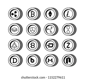 cryptocurrency set types icons