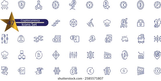 Cryptocurrency set of web icons in line style