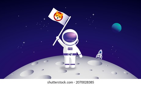 cryptocurrency shiba inu SHIB on the moon landing mission, SHIB Doge Coin to the moon concept, growth finance. Blockchain technologies.