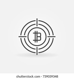 Cryptocurrency sign in target icon. Vector digital money in crosshair concept symbol in thin line style