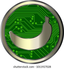 Cryptocurrency silver coin "Bananacoin". Vector illustration