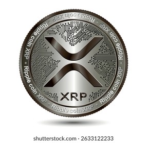 Cryptocurrency silver coin XRP. Isolated on a white background. Financial business. Vector illustration.