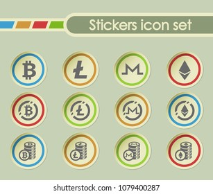 cryptocurrency simple vector icons on round stickers