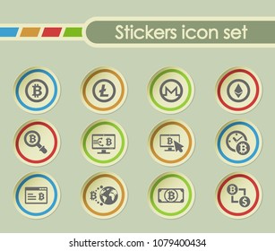 cryptocurrency simple vector icons on round stickers