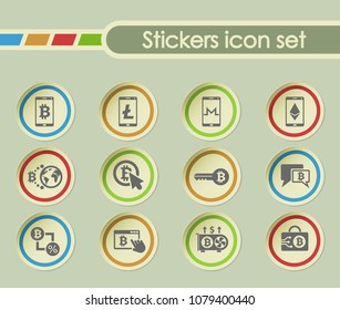 cryptocurrency simple vector icons on round stickers