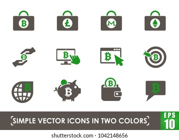 cryptocurrency simple vector icons in two colors