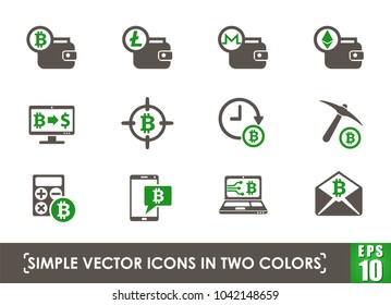 cryptocurrency simple vector icons in two colors