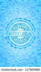 Cryptocurrency sky blue emblem with mosaic background