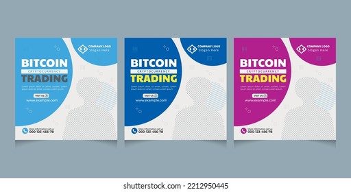 Cryptocurrency social media posts design template or square banner