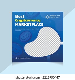 Cryptocurrency social media posts design template or square banner