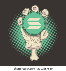 Cryptocurrency Solana SOL holder, hand holding coin vector illustration.