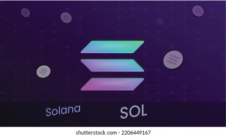 Cryptocurrency Solana SOL logo coin icon. Floatings solana SOL coins and logo on technology background. 3d Vector illustration of digital currency sol poster.