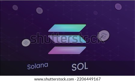 Cryptocurrency Solana SOL logo coin icon. Floatings solana SOL coins and logo on technology background. 3d Vector illustration of digital currency sol poster.