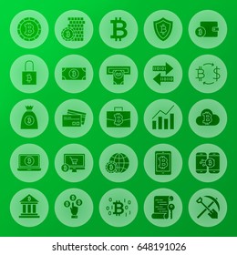 Cryptocurrency Solid Circle Web Icons. Vector Illustration of Bitcoin Glyphs over Blurred Background.