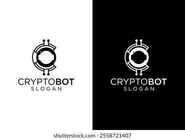 Cryptocurrency Stock Forex Auto Trading Bot Logo Design. Modern Digital Trading Robot Technology.