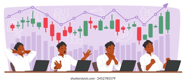 Cryptocurrency Stock Trader Characters Experience A Rollercoaster Of Emotions, Ranging From Euphoria During Bull Markets To Fear And Anxiety During Downturns. Cartoon People Vector Illustration