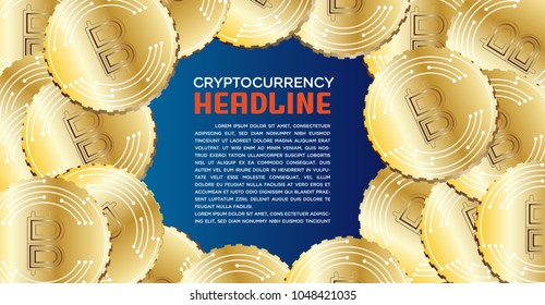 Cryptocurrency stock vector illustration for banner, design, presentation. digital currency. Golden coin with bitcoin symbol on the blue background.