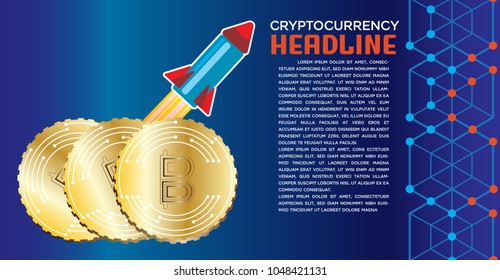 Cryptocurrency stock vector illustration for banner, design, presentation. digital currency. Golden coin with bitcoin symbol on the blue background.